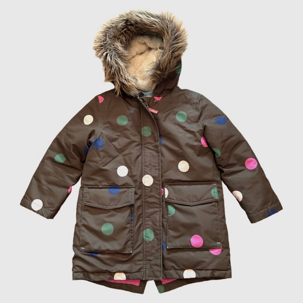 Boden Army Green Polka Dot Winter Jacket (6-7 Y)